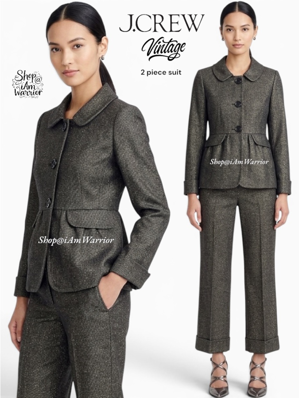 J.Crew Rare Sparkle Peplum Blazer+Matching Parker Wide Leg Pants Shop@Iamwarrior